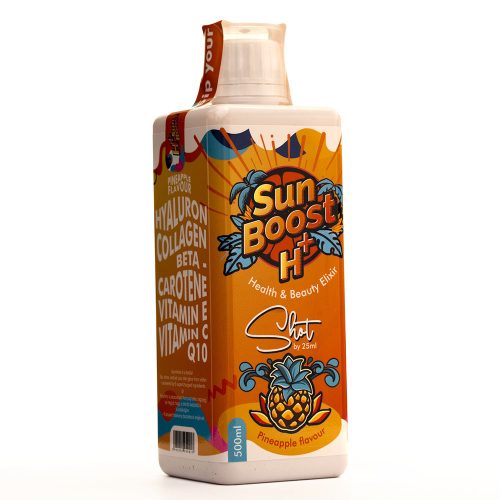 SunBoost H+, Vitamin Shot, Hialuron sav, Béta-Karotin, Kollagén, Q10, Ananász ízű, 500ml